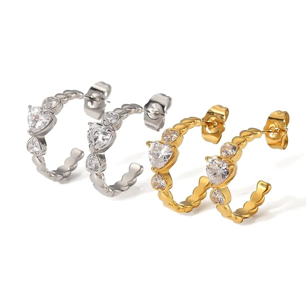 1 pair simple series sweet heart stainless steel  gold plated women stud earrings